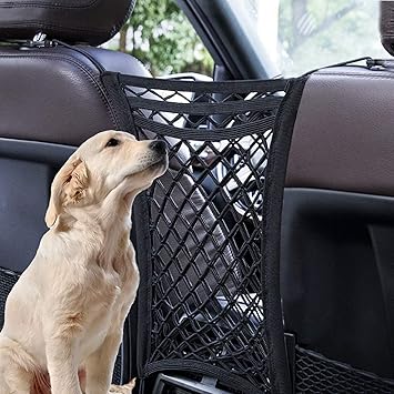 INDIAHUNKDog Car Barrier 3-Layer Pet Car Mesh Fence Retractable Storage Bag Multifunctional car Dog guardrail Used for SUV Car Truck