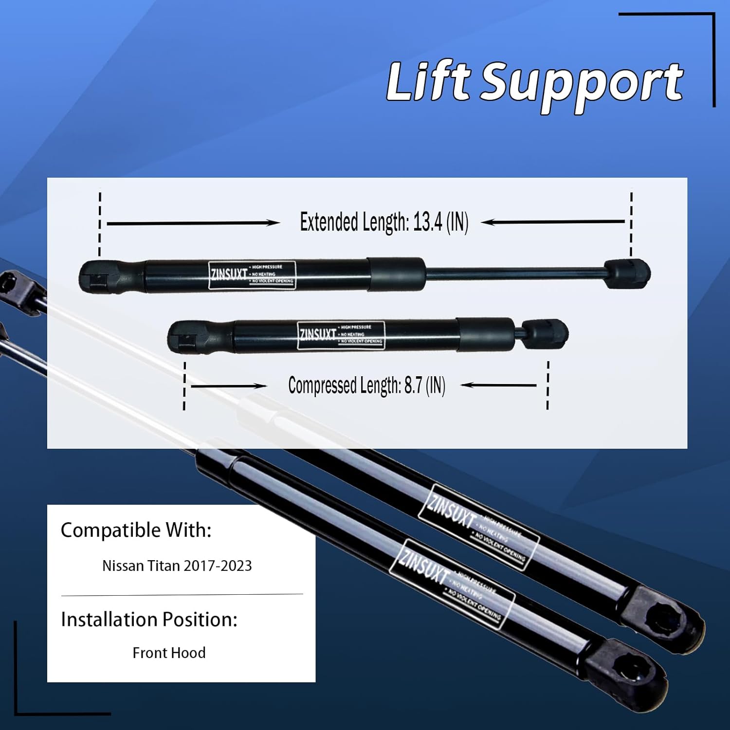 Front Hood Lift Supports Shock Struts Gas Spring for Nissan Titan 2017-2023