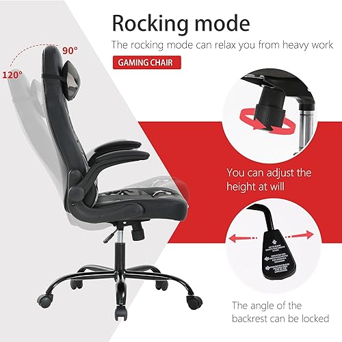 Miniatura 5 de PayLessHere Silla de escritorio para videojuegos, silla de oficina ergonómica con soporte lumbar, reposabrazos acolchados, reposacabezas ajustables,