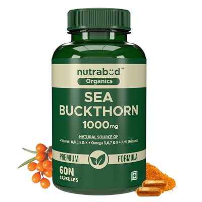 Nutrabud Organics Sea Buckthorn Berry Powder Capsules 1000mg - 60 Veg Caps | Natural Source of Vitamin-A,C,E,K, Omega-3,