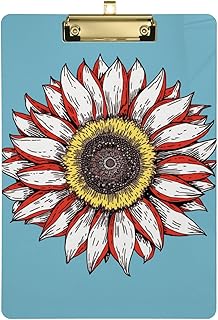 Pizarra acrílica médica con ilustración de girasoles y banderas, color azul, para estudiantes