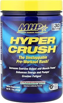 Maximum Human Performance Hyper Crush Pre Workout Powder, Increases Energy, Muscle Pumps, Power, Fights Fatigue, creatine, beta Alanine, Nitric Oxide, citrulline, AKG, Strawberry Kiwi, 30 Servings