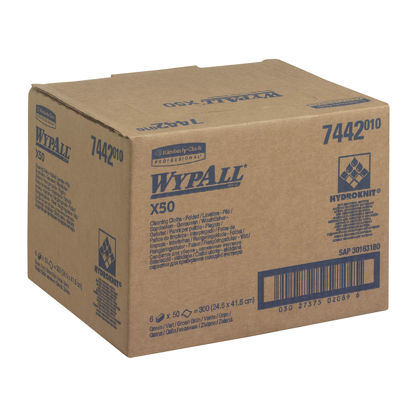 WypAll X50 Panno pulizia con codice colore 7442-1 velo, 6 confezioni x 50 panni lavabili intercalati totale 300 colore verde, 6x50/ 300