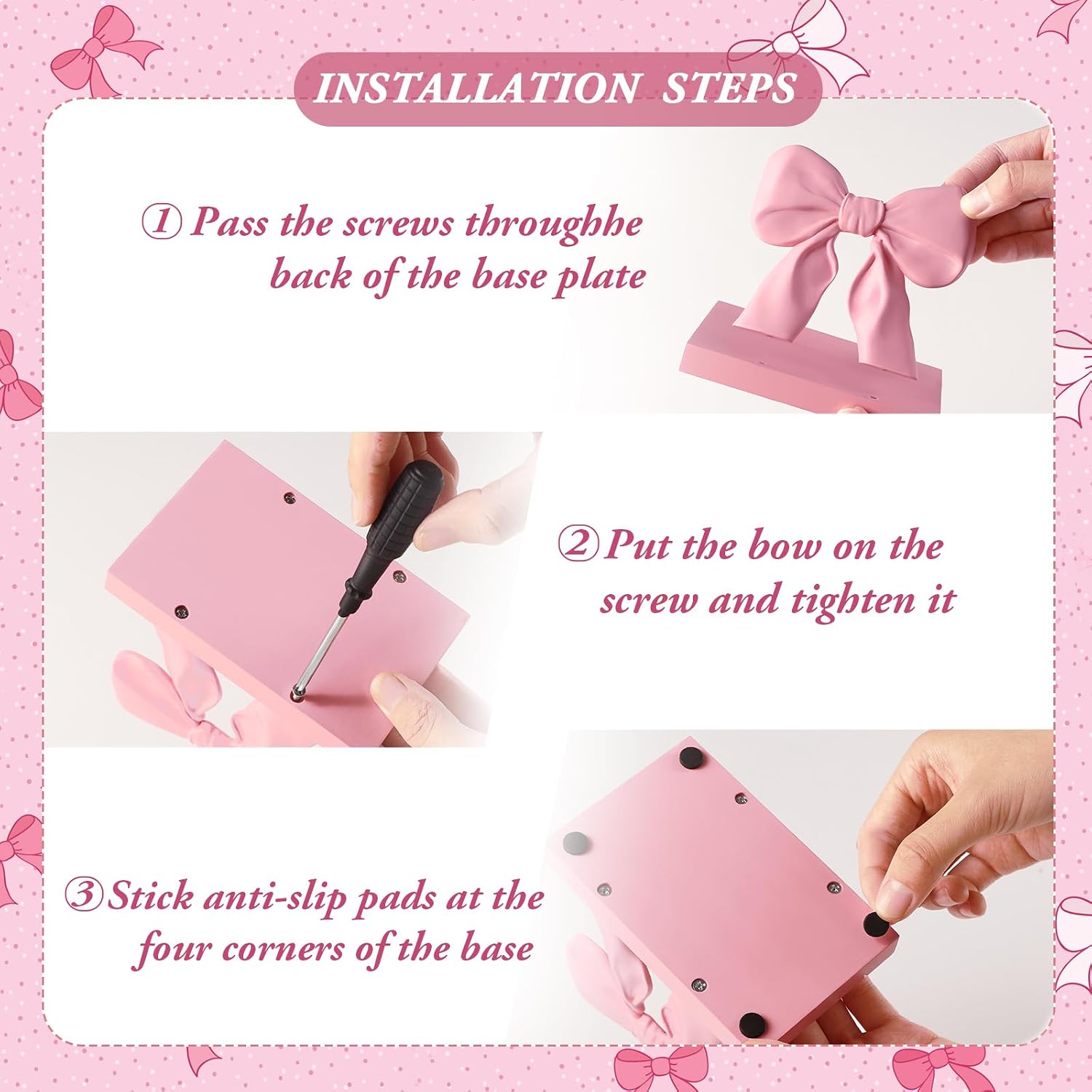 Chunful Pink Bow Napkin Holder Countertop 3D Coquette Kitchen Decor Cute Bow Napkin Dispenser for Home Dining Room Back to School Teacher Gift Bridal Shower Housewarming Gift for Women