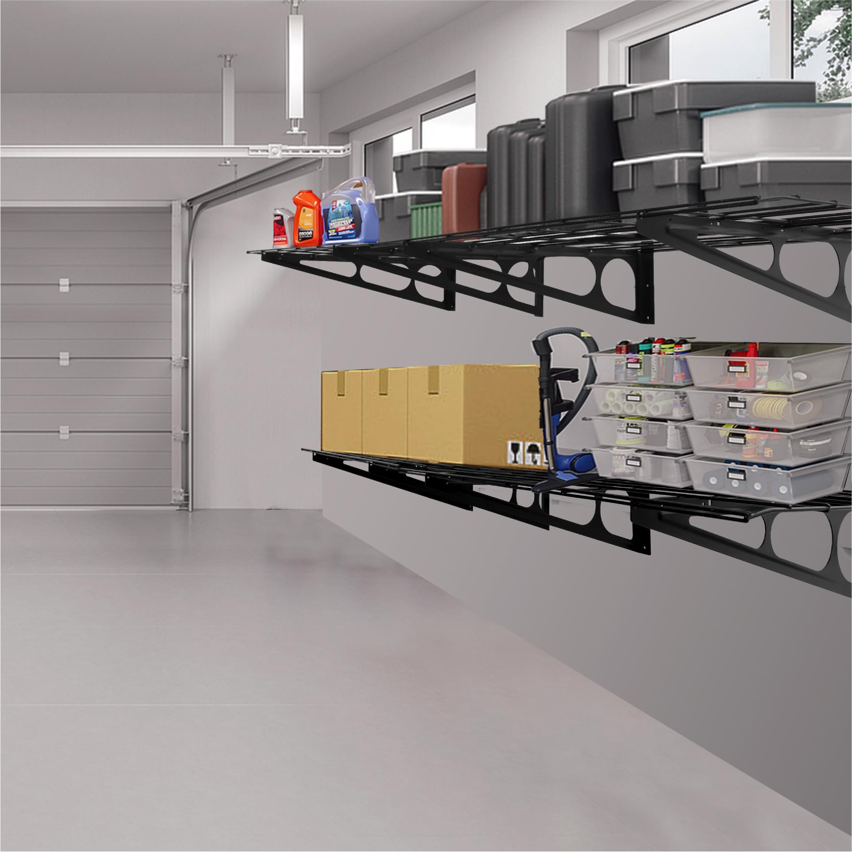 Sinoer 2 mensole da garage con ganci, 61 x 182,9 cm, in metallo, per garage, magazzini, magazzini, garage