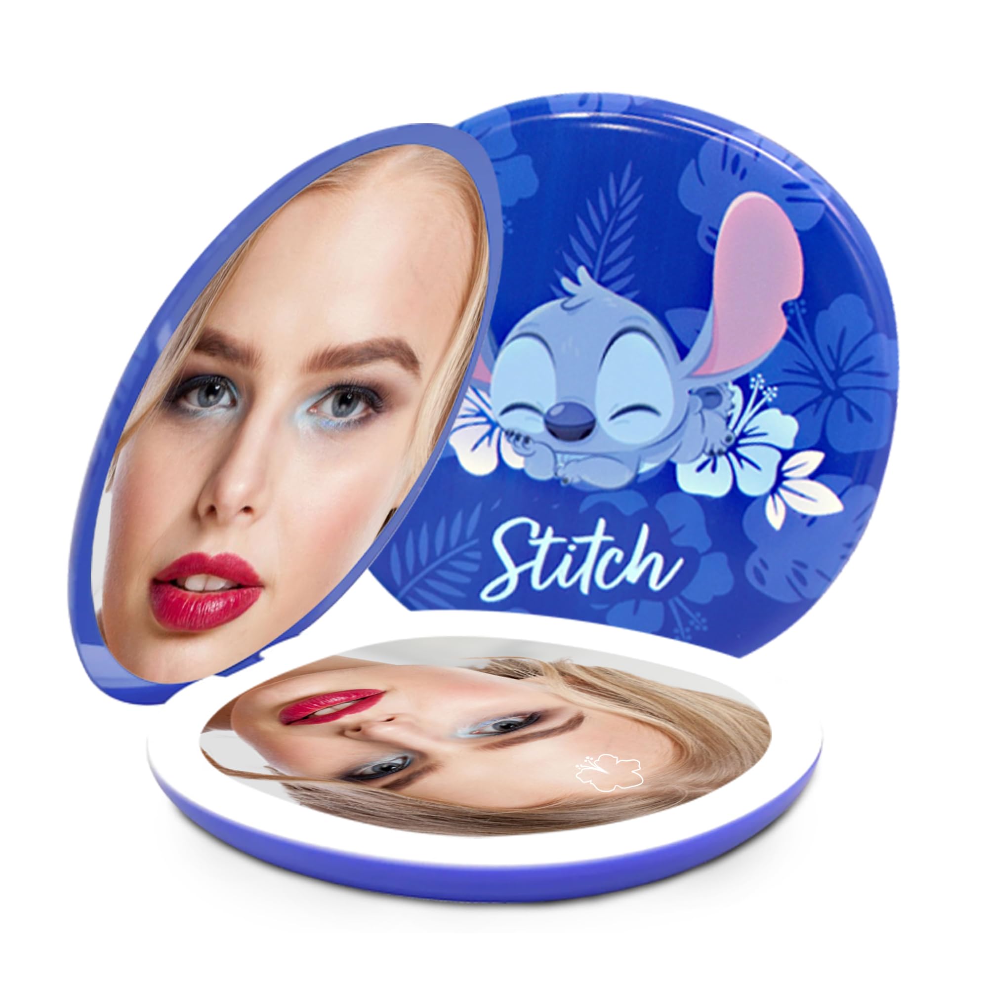 Miroir de poche LED Stitch pour des retouches maquillage parfaites en voyage