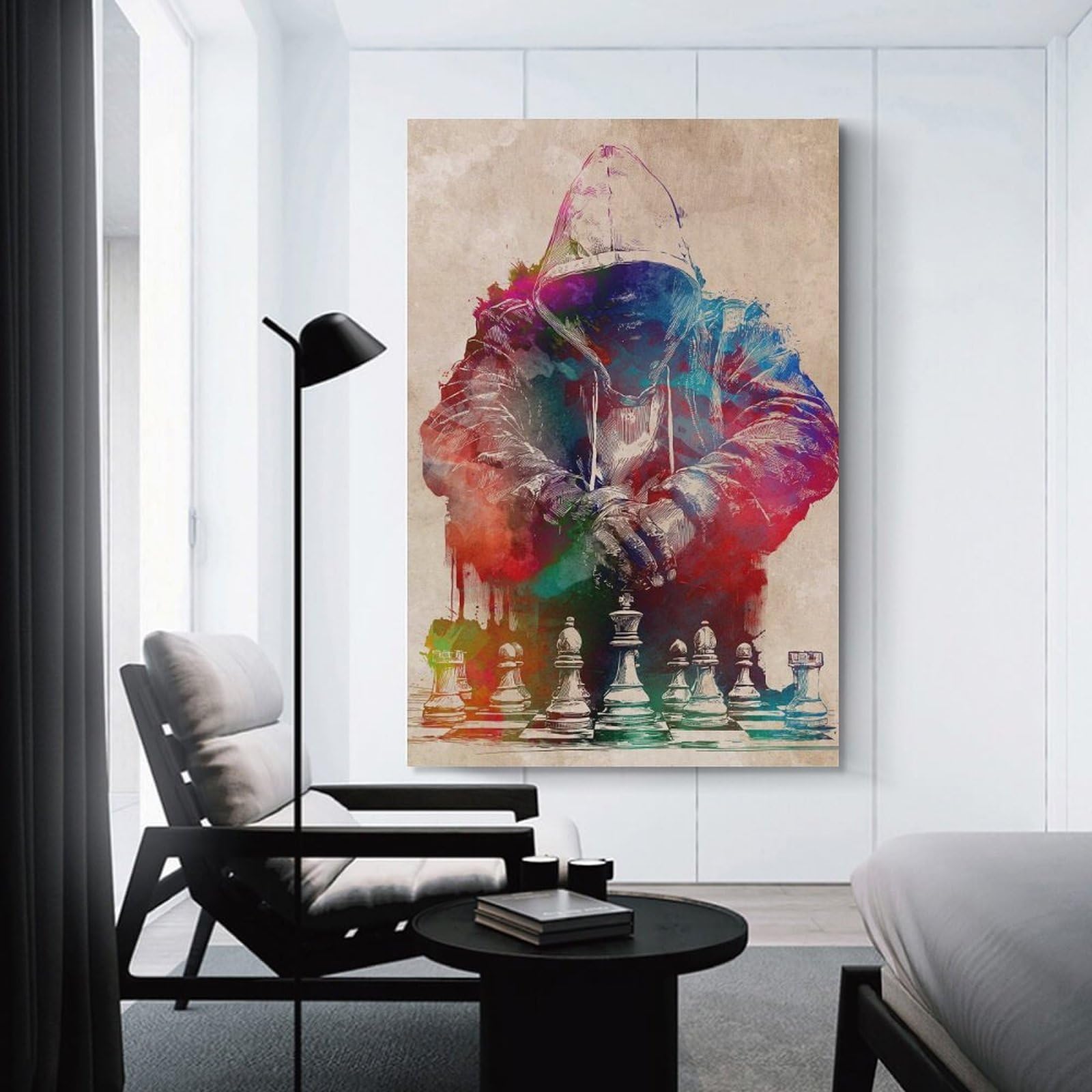 Junmoney Chess Player Watercolor Art Wall Art Print 20x30inch(50x75cm), for Home, Office, Studio Or Guest Room, A Flexible Wall Accent for Shared Spaces