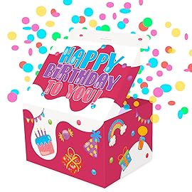 FETTIPOP Gift Box Surprise Exploding Confetti Kit (Red) Happy Birthday, Prank Pop Up 7.2x5.5x4.3 in.