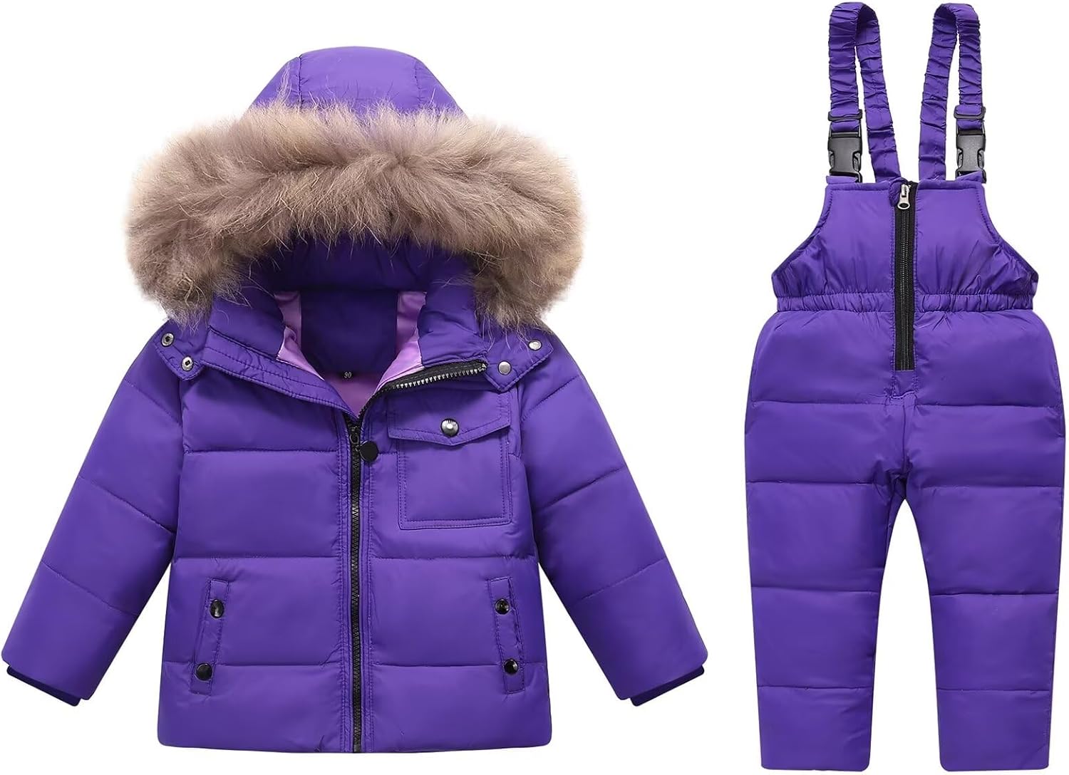 Baby Snowsuit Toddler Winter Hooded Artificial Fur Down Boys Girls Jacket Coat and Ski Bib Pants Warm Fashion Outwear