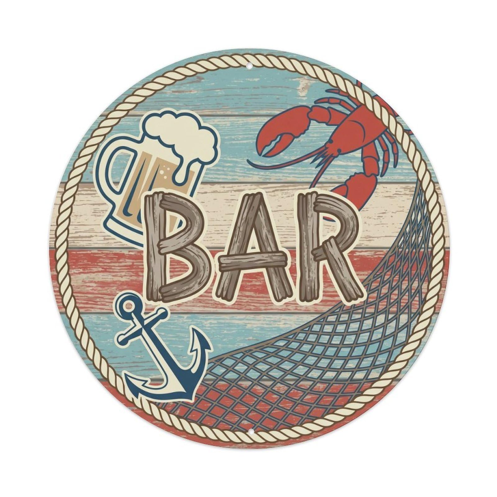 Vintage BAR Seafood Shack Plate Metal Tin Sign Plaque Wall Decor for Cafe, Club, Garden Round Metal Poster 8x8Inch