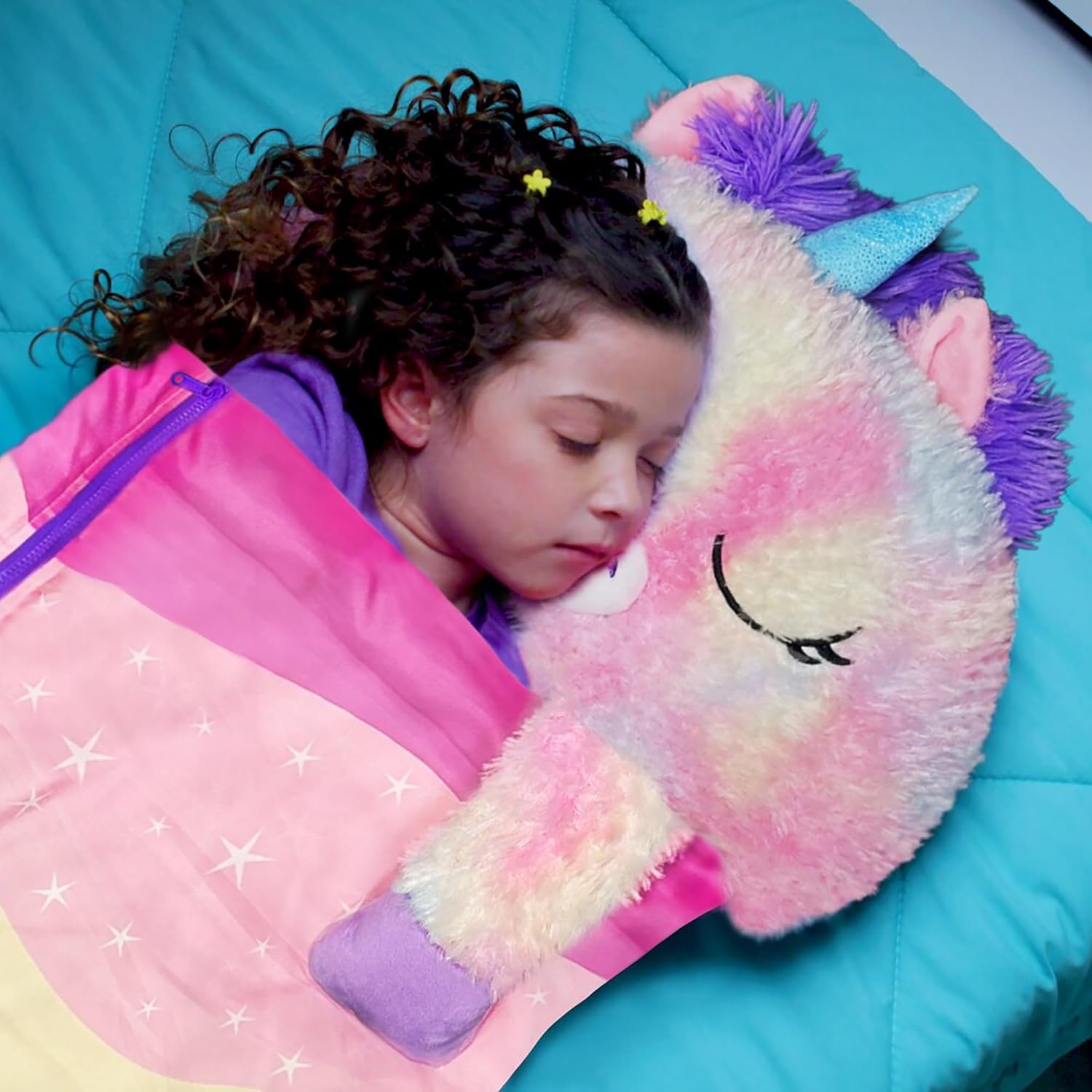Happy Nappers: Pillow & Sleepy Sack: Medium Dreamy the Rainbow Unicorn - 54 x 20, 2-in-1: Plush Opens to Sleeping Bag, Soft Play & Nap Character, Kids 3+