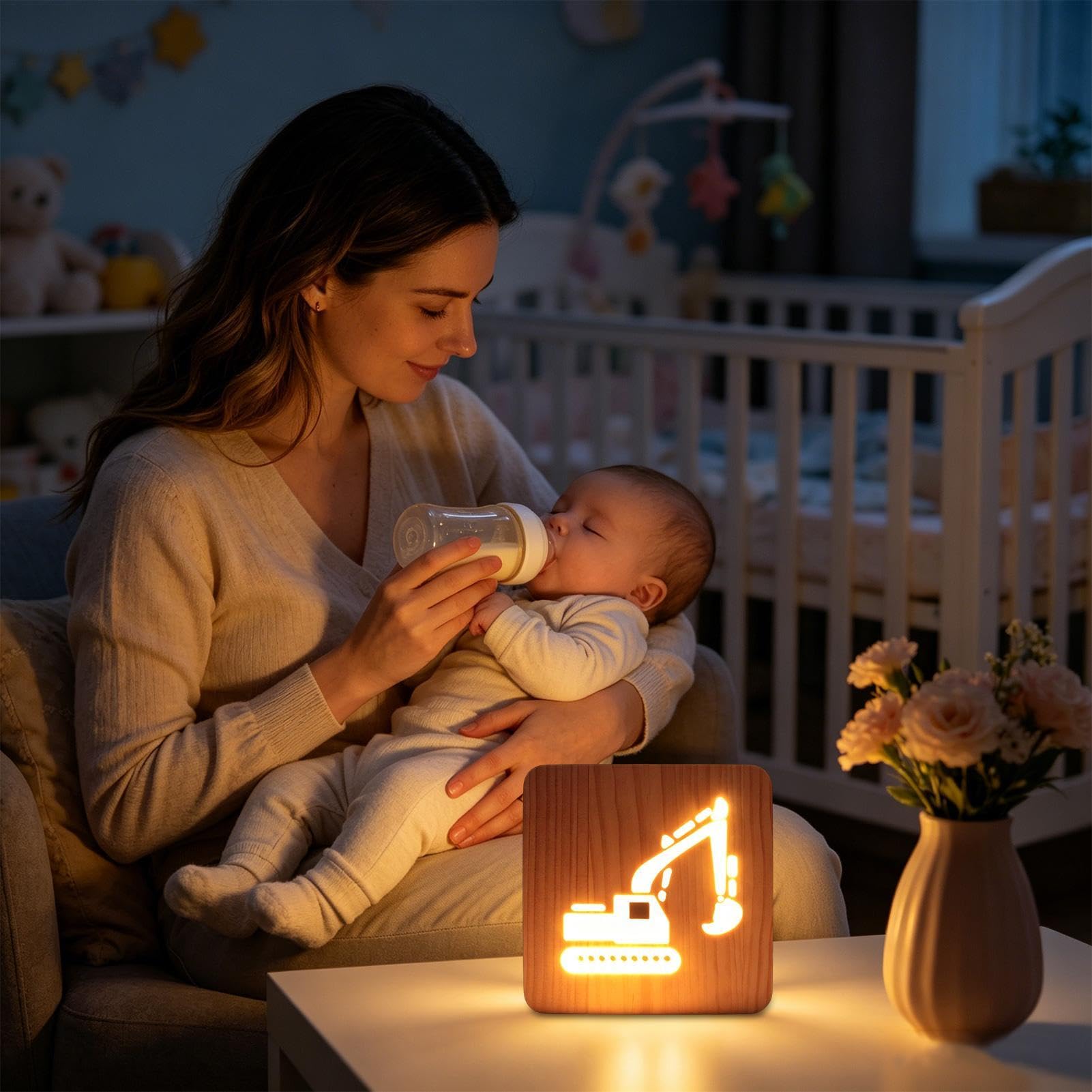 Lampka Na Stolik Nocny Estetyczna Drewniana | Lampka LED Nocna dla dzieci, chłopców oraz dziewczynek, do pokoju dziennego oraz domu, na szafkę nocną i na półkę oraz do