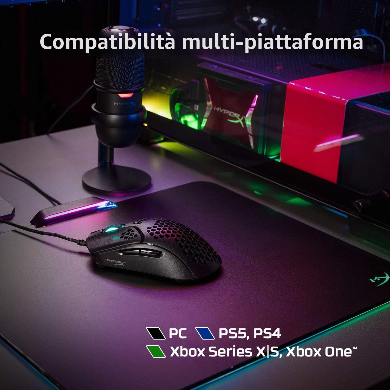 HyperX Pulsefire Haste, Mouse Gaming Cablato, Illuminazione RGB, 6 Tasti Programmabili, 16000 DPI, Resistenza a 60 Milioni di Clic, Cavo HyperFlex, Compatibile con con Varie Piattaforme, Bianco/Rosa