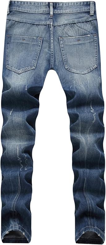 Men's Regular Fit Destroyed Vintage Jeans Casual Vintage Classic Denim Pants Ripped Straight Leg Jeans Trouser