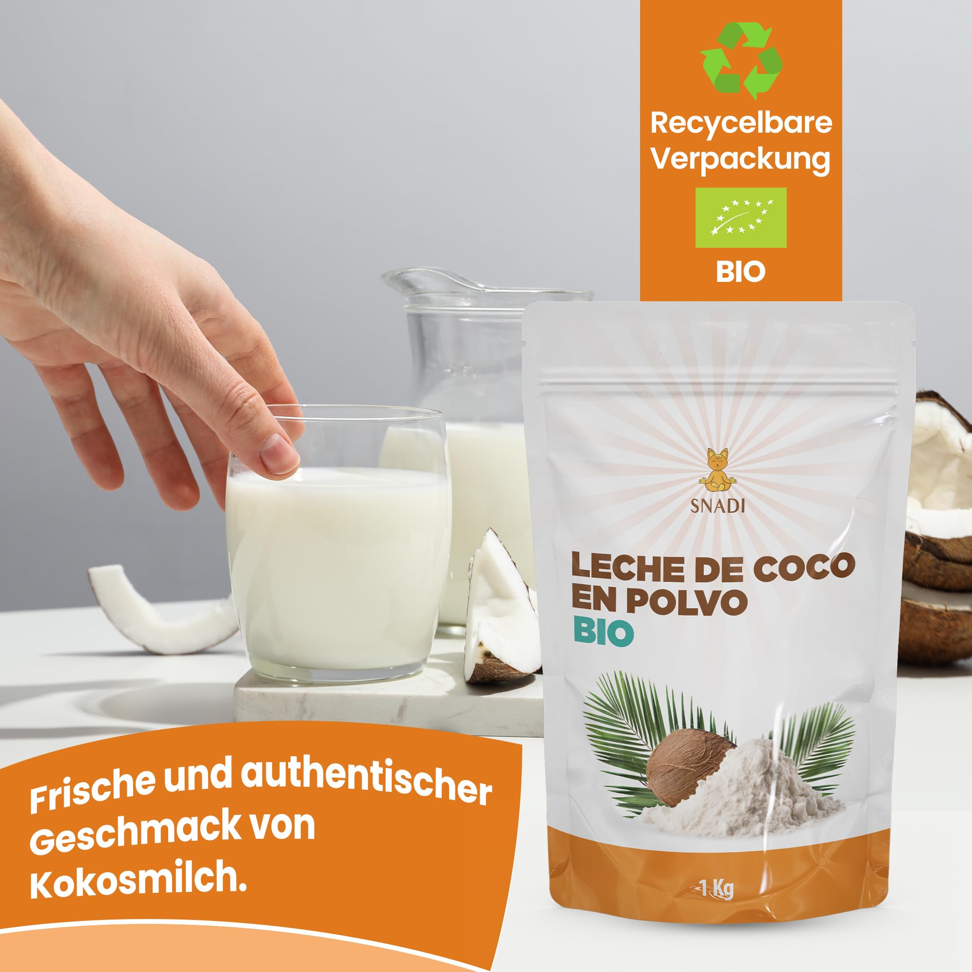 Snadi Bio-Kokosmilchpulver 1KG 100% Natürlich Biologisch Ohne Zusätze