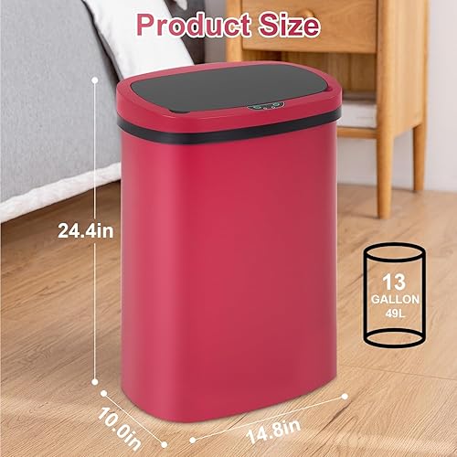 Vista 59 de Bote de basura para cocina de 13 galones (50 litros) con tapa, sensor automático, sin tocar, acero inoxidable, para baño, dormitorio, oficina