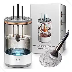 Maquina Limpador Limpeza De Pincéis De Maquiagem Prático, limpador de pincéis de maquiagem elétrico limpador de pincéis cosméticos automático com escova limpa tapete giratório limpador de pincéis de maquiagem (Branco / Fume)
