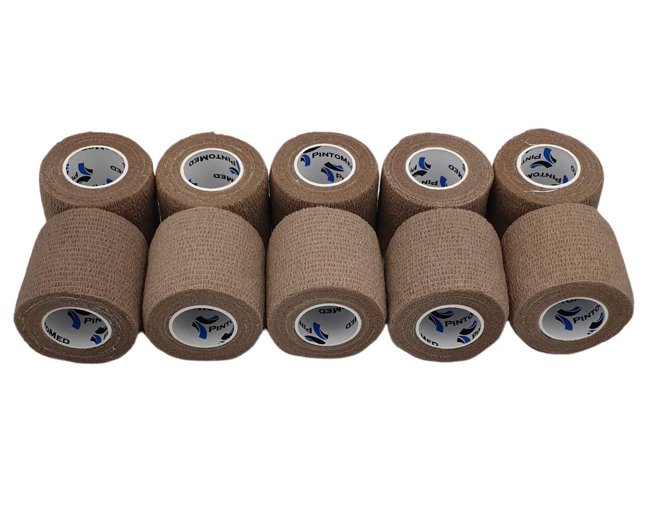 PintoMed Bendaggio Coesivo 10 x Beige 10 rotoli 5 cm x 4,5 m autoadesiva flessibile bende primo soccorso Confezione da 10