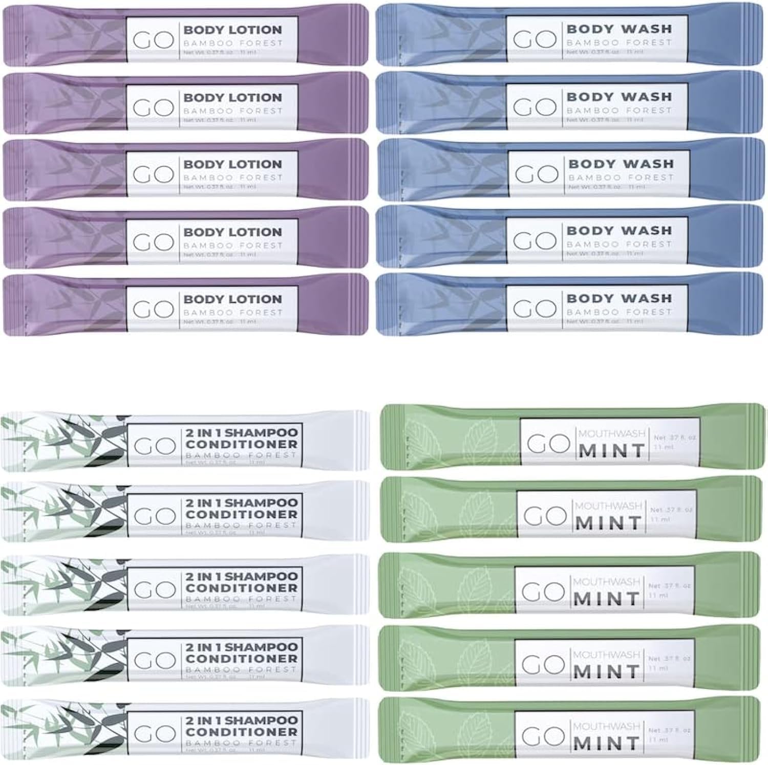 GO Essentials - Men and Women Travel Kit that contains Travel Size Shampoo and Conditioner Set, Mouthwash, Body Wash, and Travel Size Body Lotion Bulk Travel Size Toiletries, Guest and Hotel Supplies