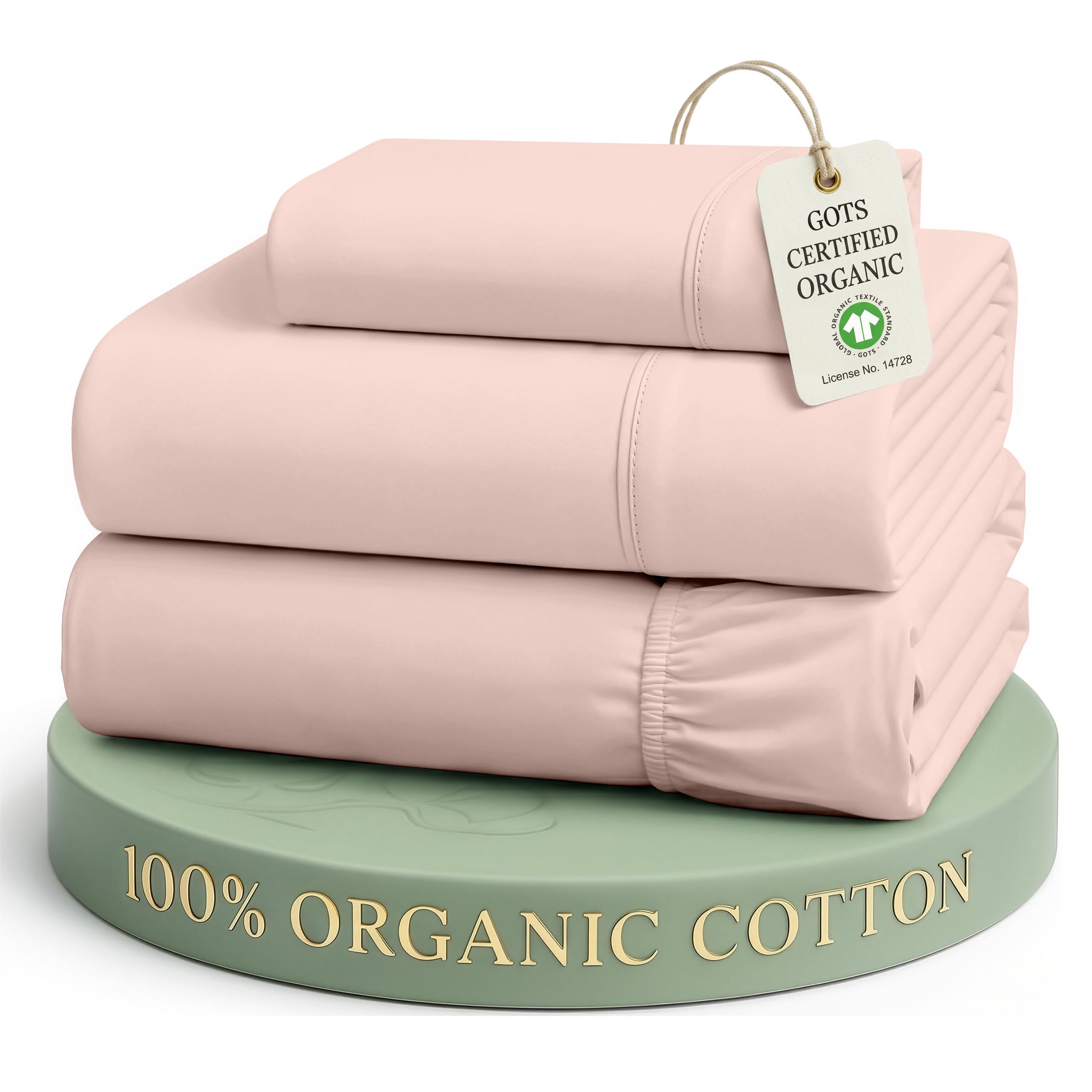 Casa Platino 100% Organic Cotton Sepia Rose Twin-Sheets Set, 3-Piece Pure Organic Cotton Long Staple Percale Weave Ultra Soft Best Bedding Sheets for Bed, Breathable, Fits Mattress Upto 15" Deep — image 1