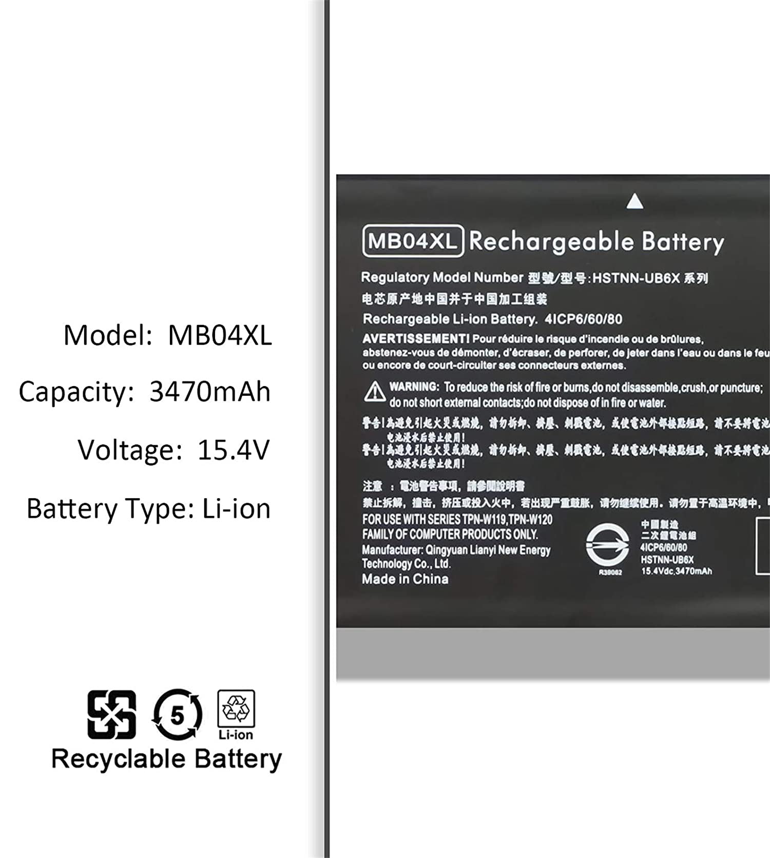 MB04XL 843538-541 844204-850 Vervanging van laptopbatterij voor HP Envy X360 Convertible M6-AQ000 M6-AQ105DX M6-AQ003DX M6-AQ103DX 15-AQ000 AQ005NA AQ101NG AQ015NR AQ273CL AQ173CL Series(15.4V 55.67Wh