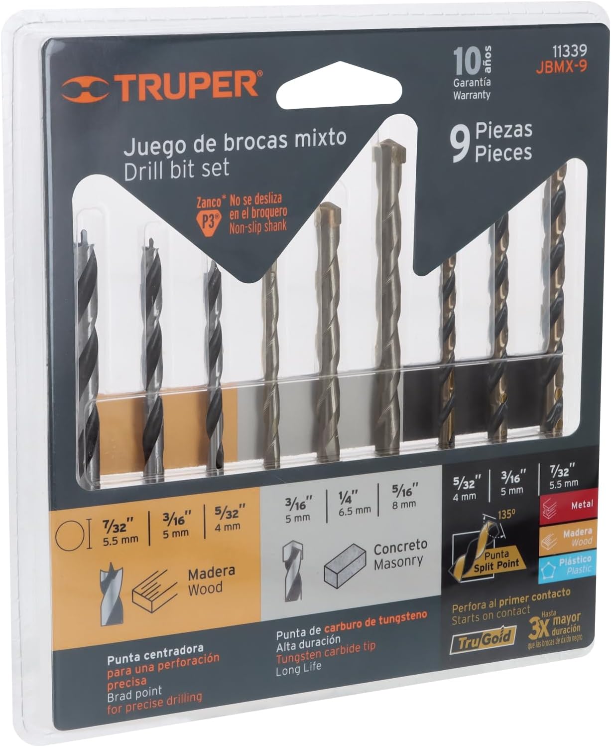 Truper 1 Count Drill Bit Set, JBMX-9, 9-Pc Assorted