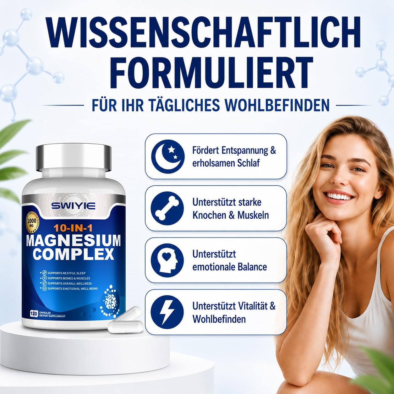 Magnesium-Komplex 10-in-1 | Mit Magnesiumbisglycinat, Citrat, Malat, Taurat, Oxid, Carbonat & mehr | 163 mg Magnesium pro Portion | Für Muskeln, Knochen, Nervensystem & Energiestoffwechsel