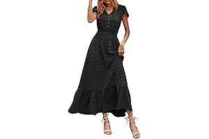 Women's Modest Dress 2024: Boho V-Neck Swiss Dot Maxi