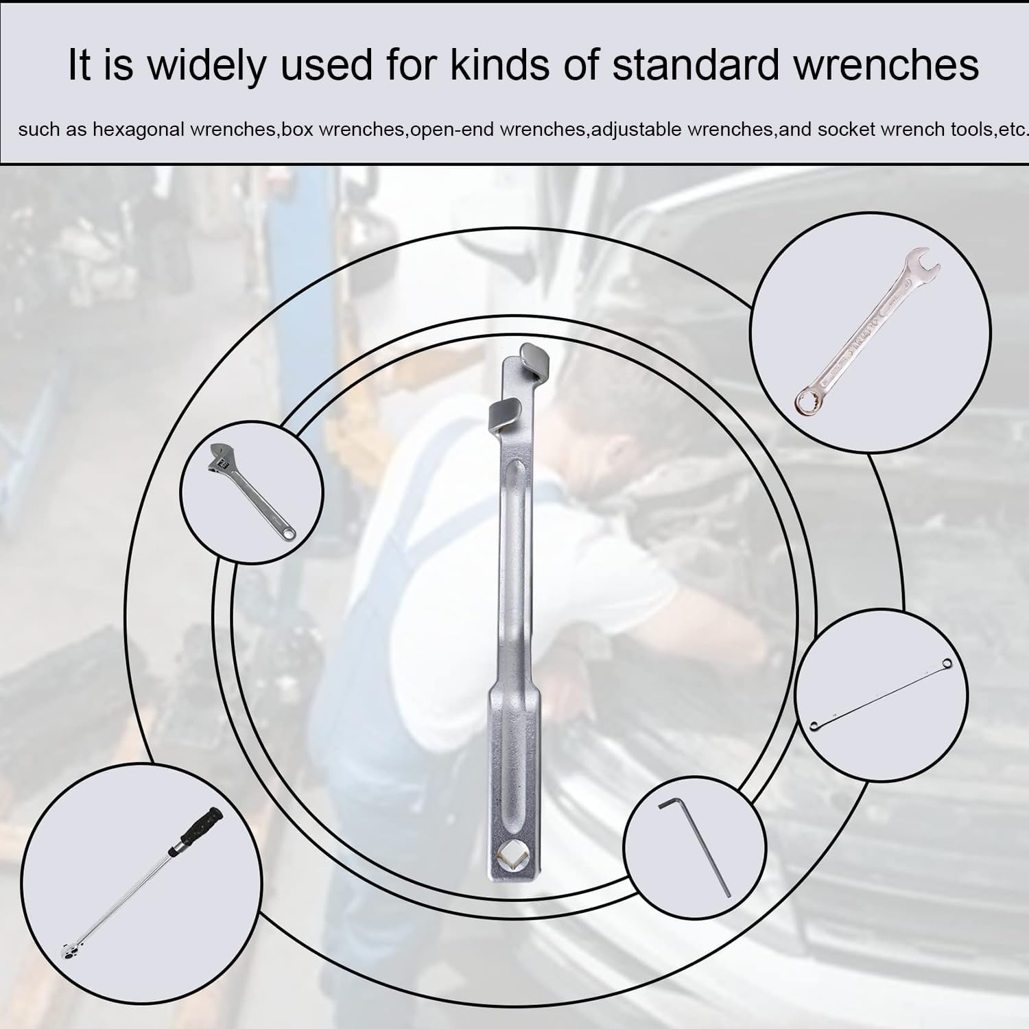 Wrench Extender, 13.3in Long, 1/2 Inch Square Hole, Metal Alloy Steel, Ideal for Mechanics, Garage Tradesmen, Handymen