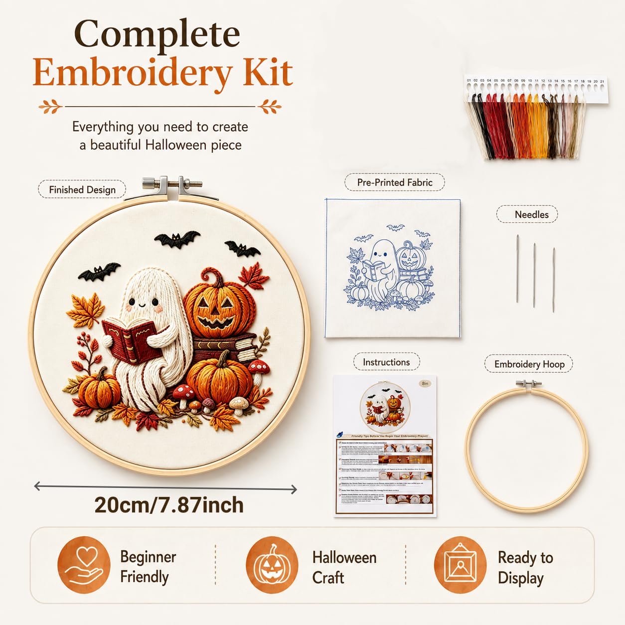 Halloween Embroidery Kit - Beginner Ghost Craft -2 Halloween Embroidery Kit - Beginner Ghost Craft -2