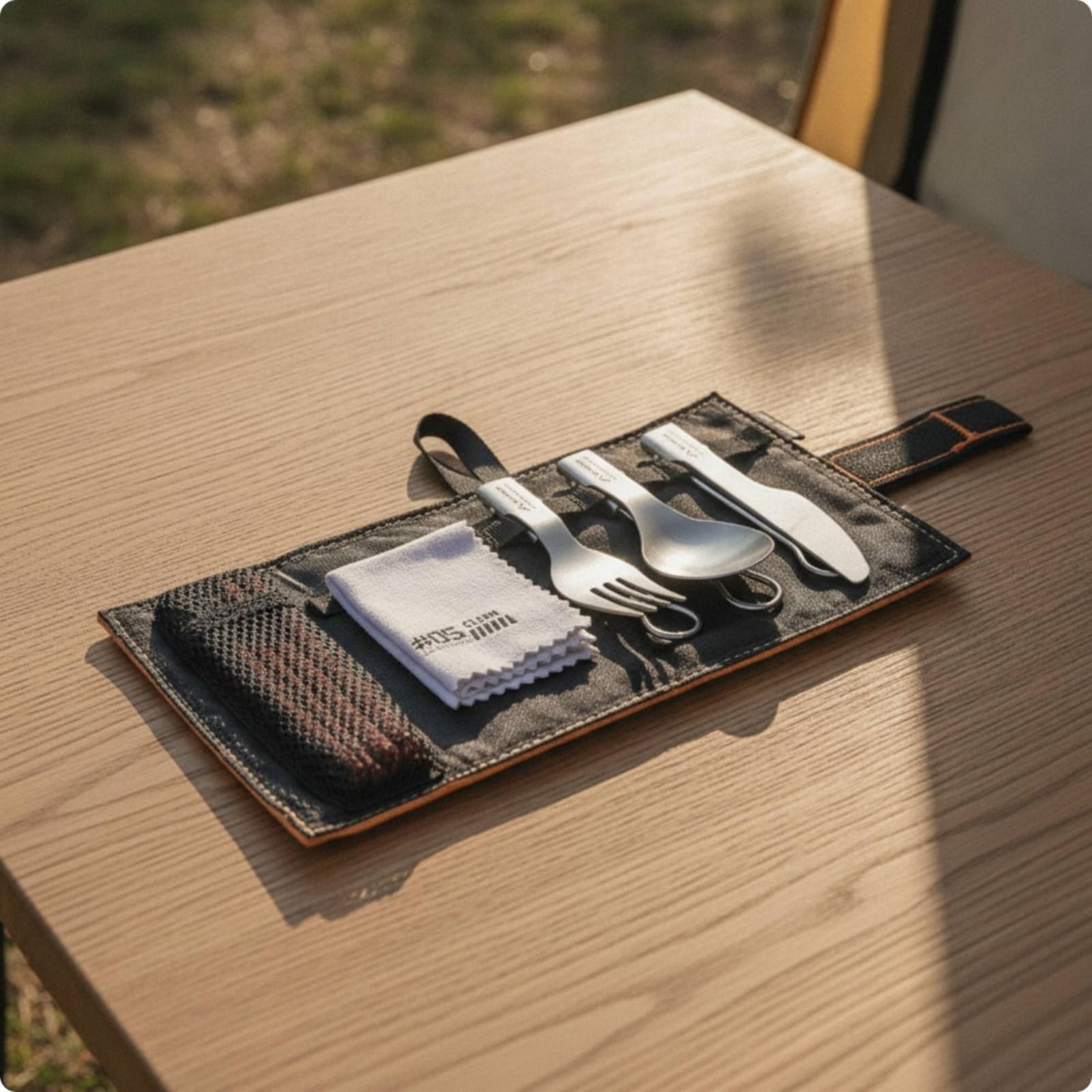 Set di Posate Pieghevoli con Custodia Pieghevole Kit di Utensili da con Astuccio Compatto Set Posate Custodia per Viaggiatori