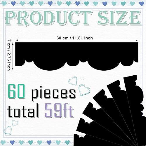 Miniatura 2 de Geyee 60 tableros de anuncios de 59 x 3 pulgadas, borde festoneado de arpillera en blanco y negro, borde de tablero de anuncios, recortador de