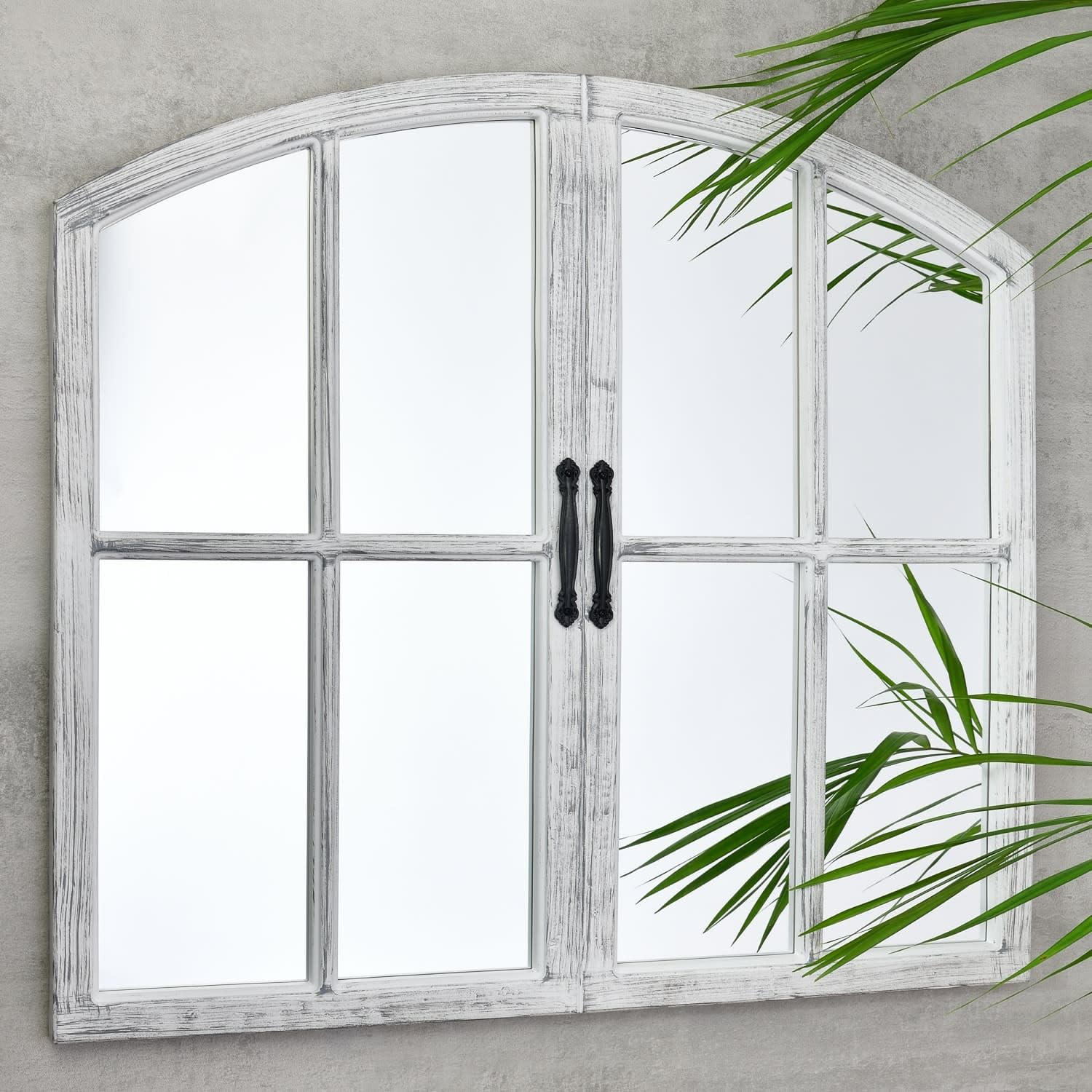 Biznest New White Rustic 72X65Cm Window Style Wall Mirror Simply Stylish Decor Mirror White Wall Window Mirror