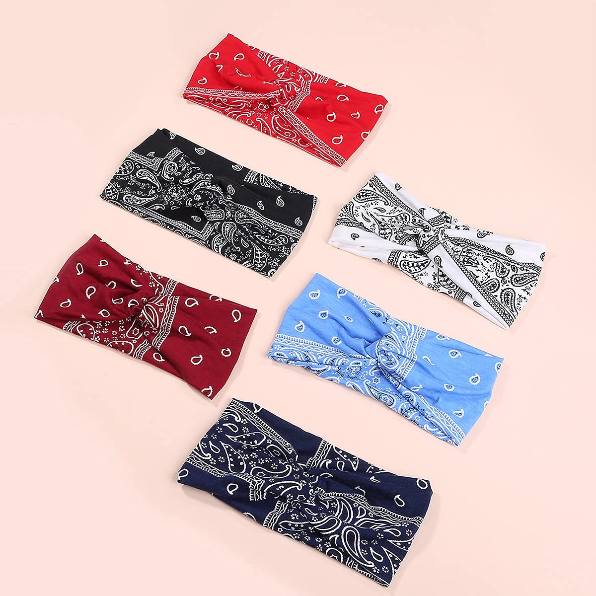MarchQueen opaski na głowę w stylu retro z nadrukiem paisley dla kobiet, wiązane, boho, rozciągliwe opaski na głowę, joga, sport, opaski do włosów dla dziewcząt, 6 opakowań