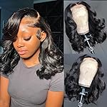 A FUTURE TONGMEI 16 Inch Body Wave Bob Wig Human Hair 13x4 HD Lace Frontal Bob Wigs Human Hair Free Part 180% Density Loose Wavy Bob Lace Front Wigs Human Hair for Black Women Glueless Natural Black