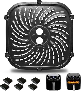 Air Fryer Grill Pan for PowerXL Vortex Pro 6 QT Air Fryer, Oval Nonstick 8.67*8.67Air Fryer Accessories Replacement Parts Rack Tray Basket Crisper Plate with Rubber Bumpers,Dishwasher Safe