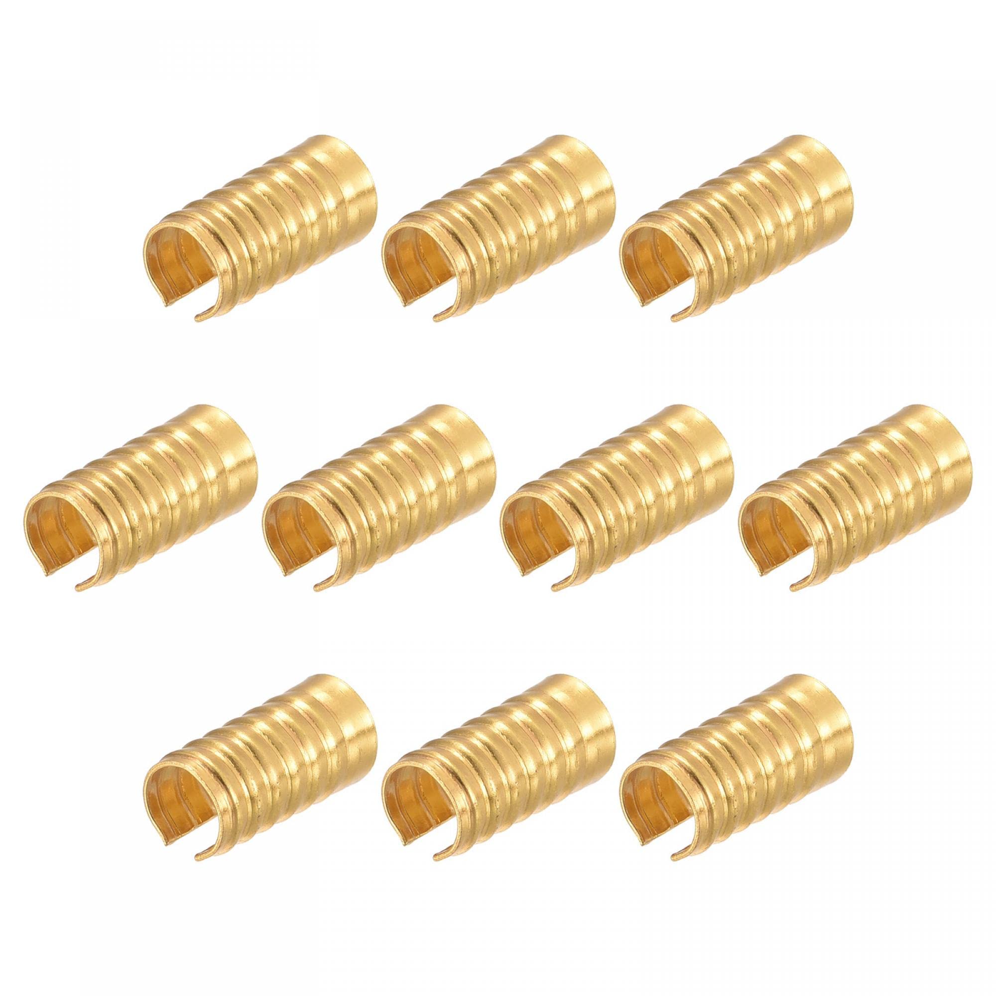 Clips de crimpado uxcell de 5,5 x 11 mm en tono dorado para terminales de cordón y borlas, 100 uds