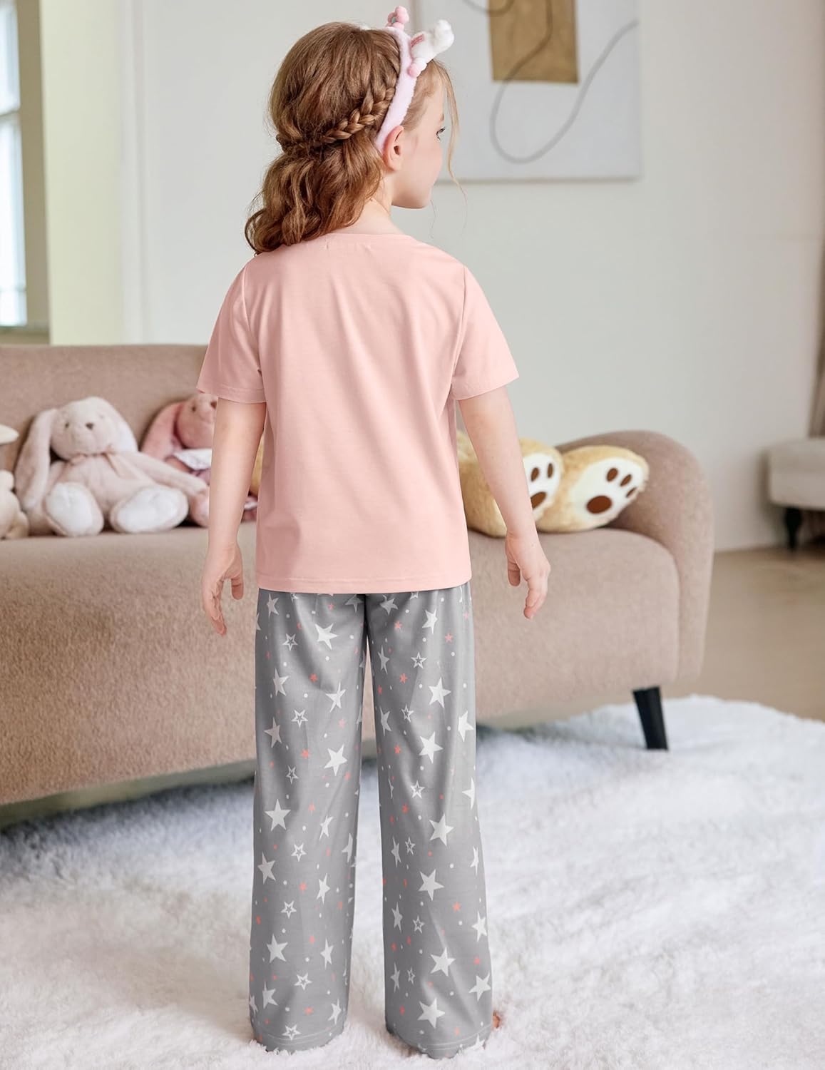 Arshiner Girls' Sleepwear Short Sleeve Long Pants Pajamas Sets Soft Loungwear for Kids - Image 5
