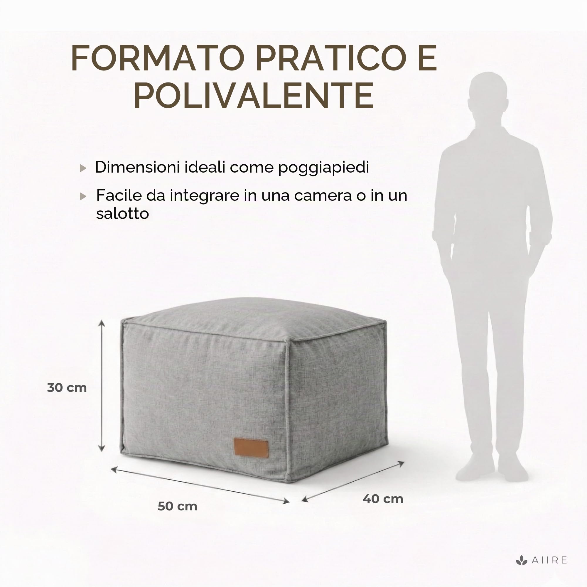 Aiire Pouf Poggiapiedi Divano Moderno - Sgabello Basso di Tessuto Rettangolare Imbottito per la Camera da Letto - Puff o Puffo Poggia Piedi Ergonomico Grigio Chiaro