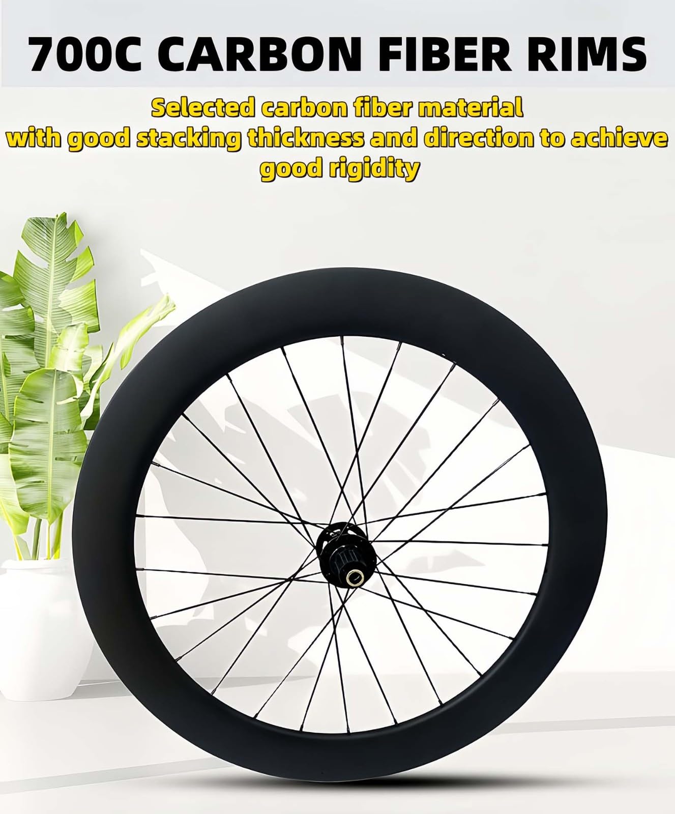 Fahrradlaufräder 700C Carbonfaser 65 mm Steckachse aus hochfester Carbonfaser 100-140 mm Pressfit-Scheibenbremse Rennradlaufrad für 8 9 10 11 12 Gänge (Nero-700C/65MM)