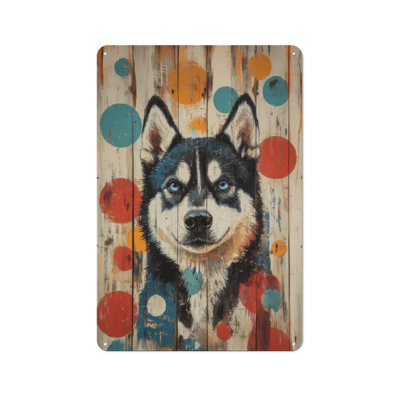 Husky Dog Portrait on Wood Vintage Metal Sign 30x20cm, Bistro Style Shop Wall Decor for Tea Room, Shop Wall Or Breakfast Area