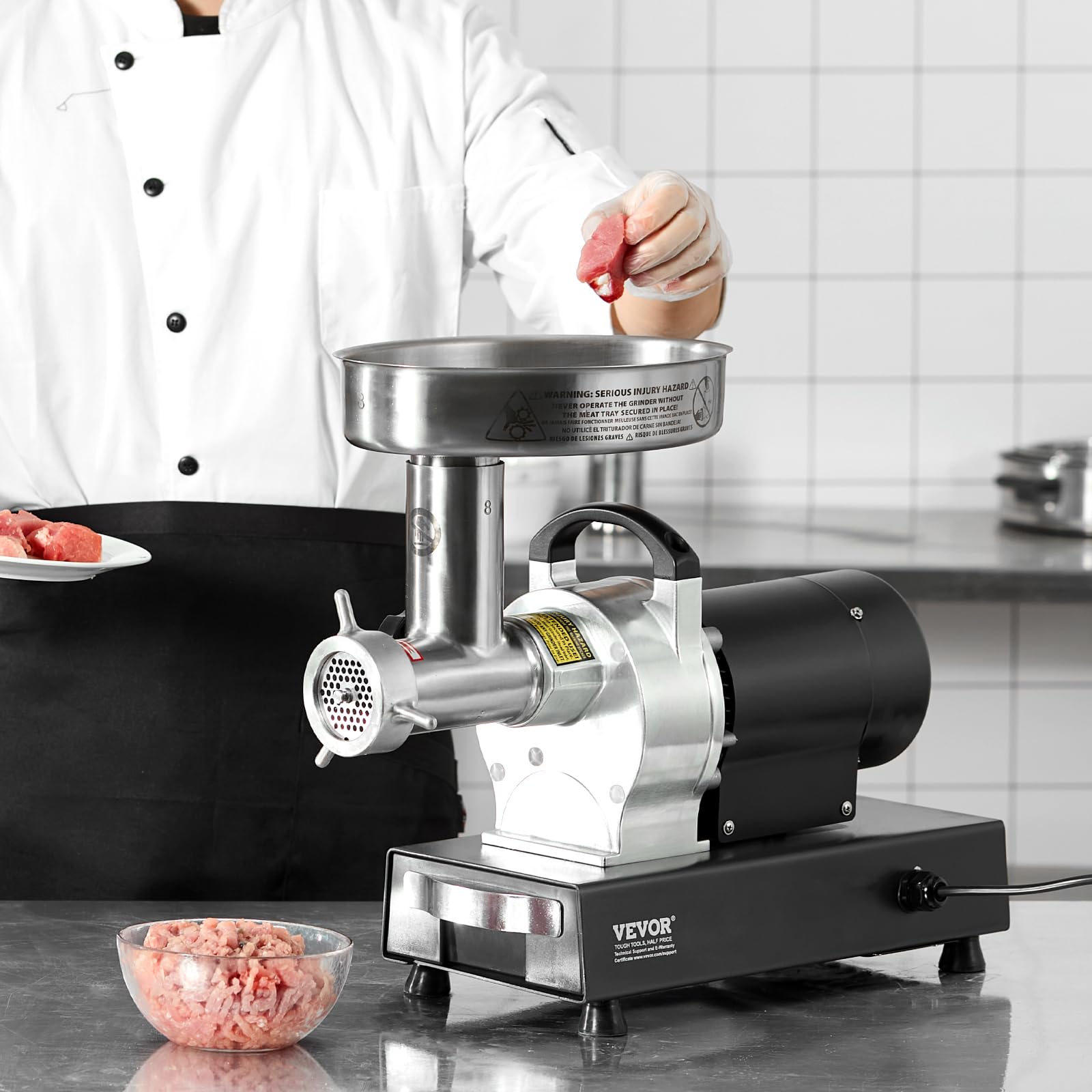VEVOR Tritacarne Elettrico, Capacità 2,72 kg/min Tritacarne Industriale da Banco con Lama, Piastra di Macinazione, Macchina per Salsicce, Tritacarne Commerciale in Acciaio Inossidabile per Cucina