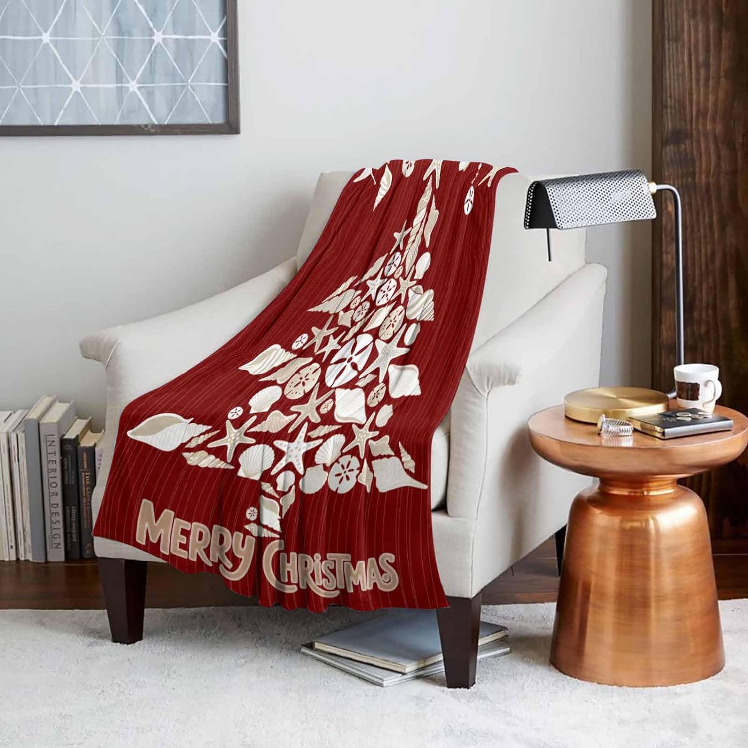 Fuzzy Fleece Throw Blanket, Lightweight Merry Christmas Star Xmas Tree Red Super Soft Flannel Bed Blankets, Reversible Plush Sherpa Blankets for Couch, Bed, Sofa for Christmas Decor 39"x59"