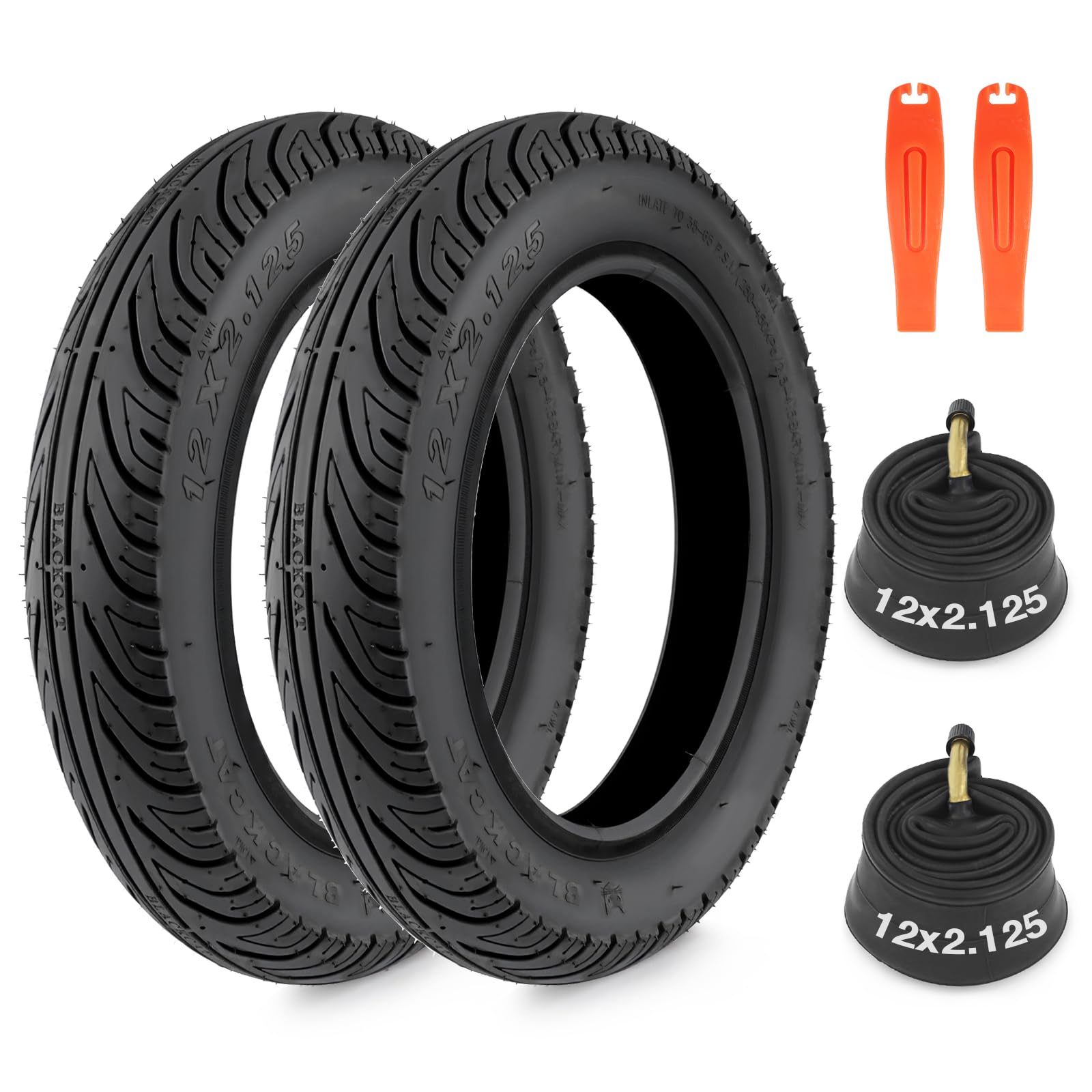 Pack of 2 E Bike Tyres 12 Inch 12.5 x 2.125 and 2 Pack 12 Inch Tube AV32 mm Valve for BMX/E Bike