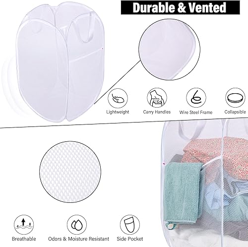 Miniatura 2 de BATTOO Cesta de lavandería desplegable de malla fuerte de lujo con bolsillo lateral para lavandería, baño, habitación de los niños, dormitorio