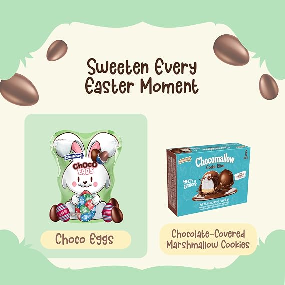 Colombina Easter Chocolate Eggs, Milk Chocolate Bunny Pack - Individually Wrapped in Pastel Foil for Baskets, Egg Hunts & Gifts, 3.2oz (Pack of 2)