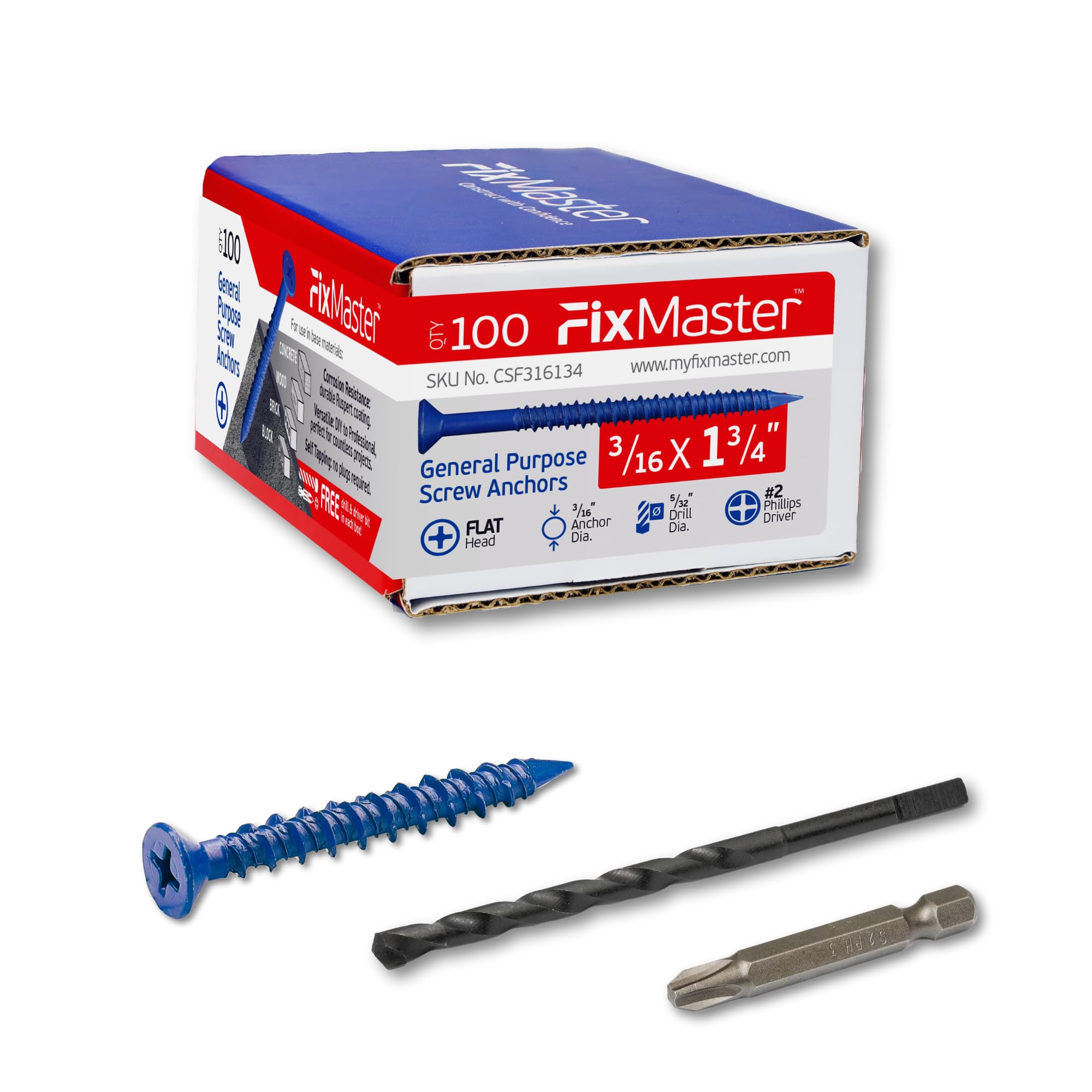 Concrete Screw Anchors - 100 Pack with Drill Bit & Screwdriver -13