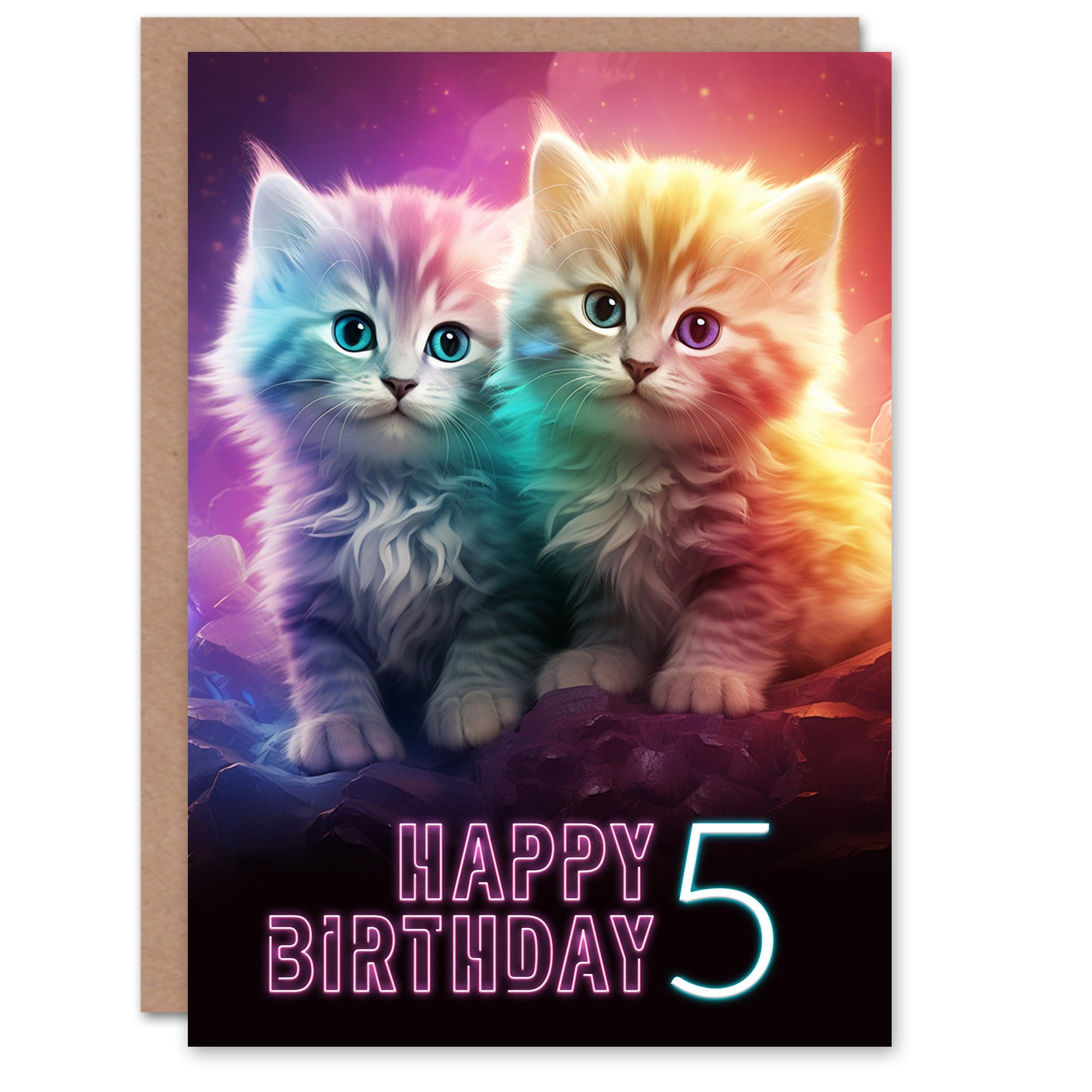 Artery8 5th Birthday Greeting Card Cute Kittens Baby Cats Kids Age 5 Year Old Child