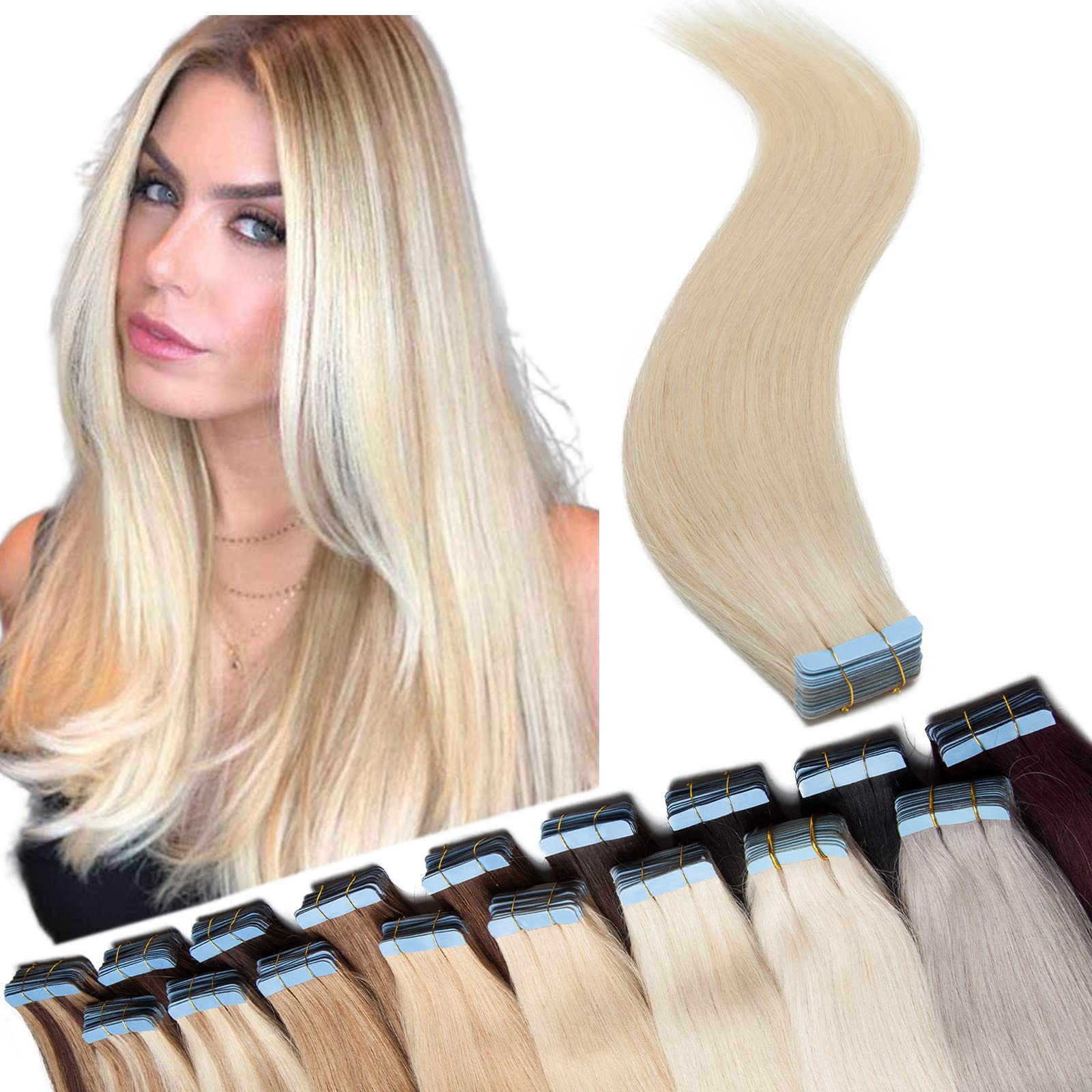 12"(30cm) SEGO 10PCS Extensiones Adhesivas Naturales Pelo Humano sin Clip [#4/27 Castaño Chocolate/Rubio Oscuro] Cabello 100% Remy Liso Balayage Tape in Human Hair (20g) — view 34