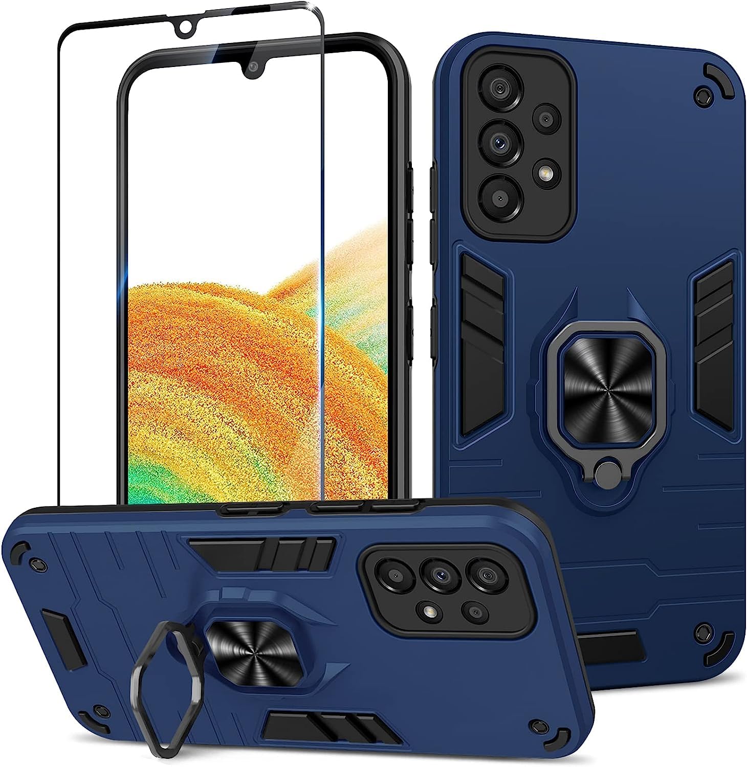Funda para Samsung Galaxy A13 4G con Cristal Templado Protector Pantalla, Carcasa Antigolpes con Soporte anular metálico, Case Protectora de Grado Militar, Negro — view 39